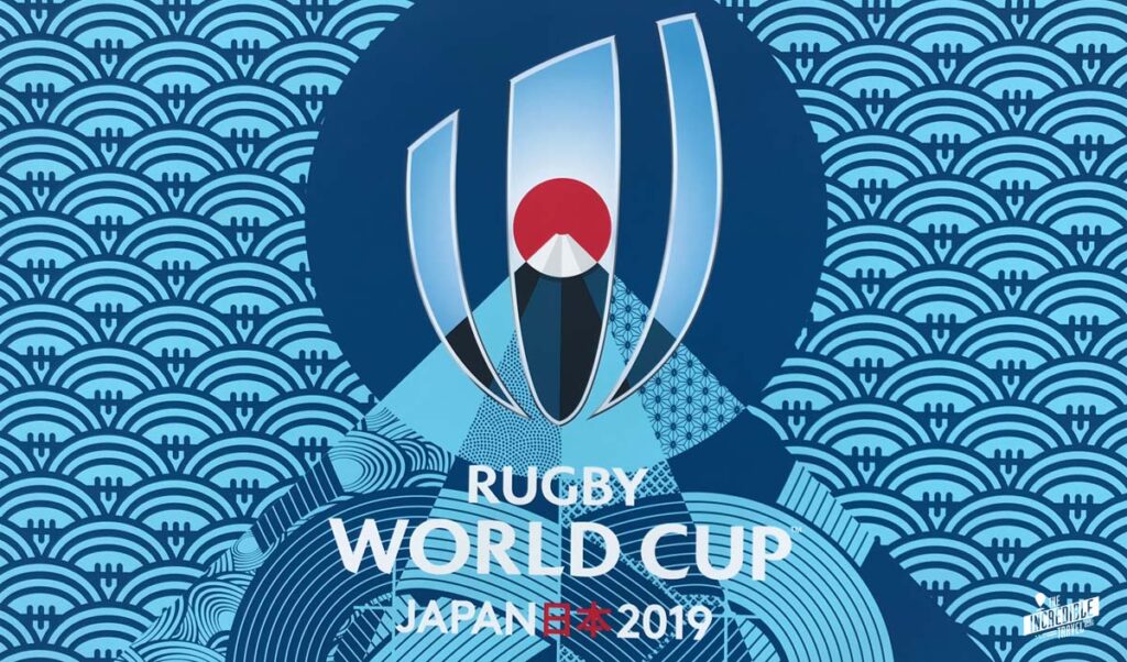 Plakatwand mit Logo der Rugby-Weltmeisterschaft 2019