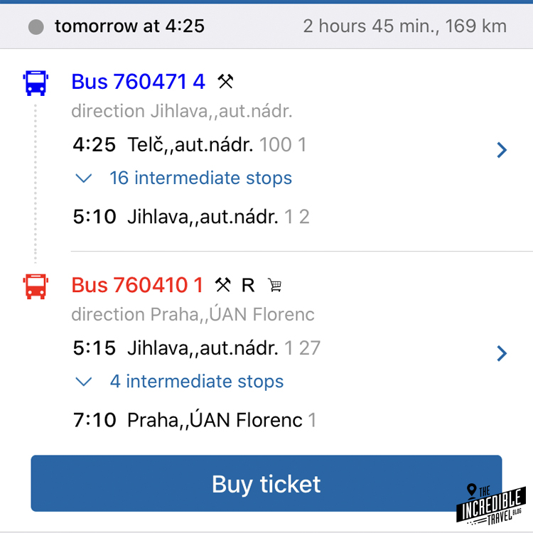 Screenshot aus der App mit Busverbindungen