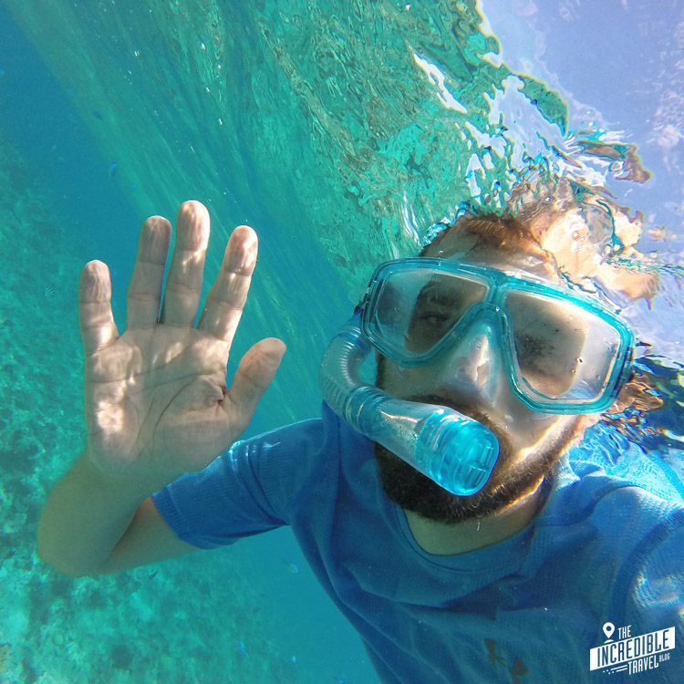 Selfie des Autors unter Wasser mit Taucherbrille und Schnorchel