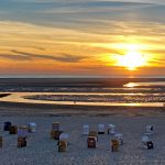 Panorama Sonnenuntergang am Strand in Borkum