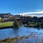 Blick über den Fluss Aude auf die Cité de Carcassonne und den Pont Vieux