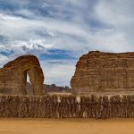 Panoramaufnahme des Elephant Rock in Saudi-Arabien