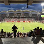 Rugby-Groundhopping in Frankreich: Neue Stadien, neue Einblicke Panoramablick von der der Tribüne auf das Spielfeld im Stade de Gerland Lyon