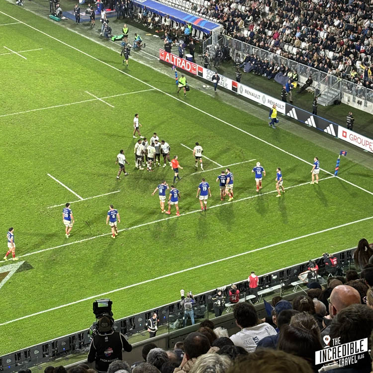 Test Match Frankreich vs Fiji kurz vor der Mallinie
